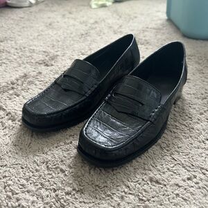 ASOS Black Croc-Embossed Loafers